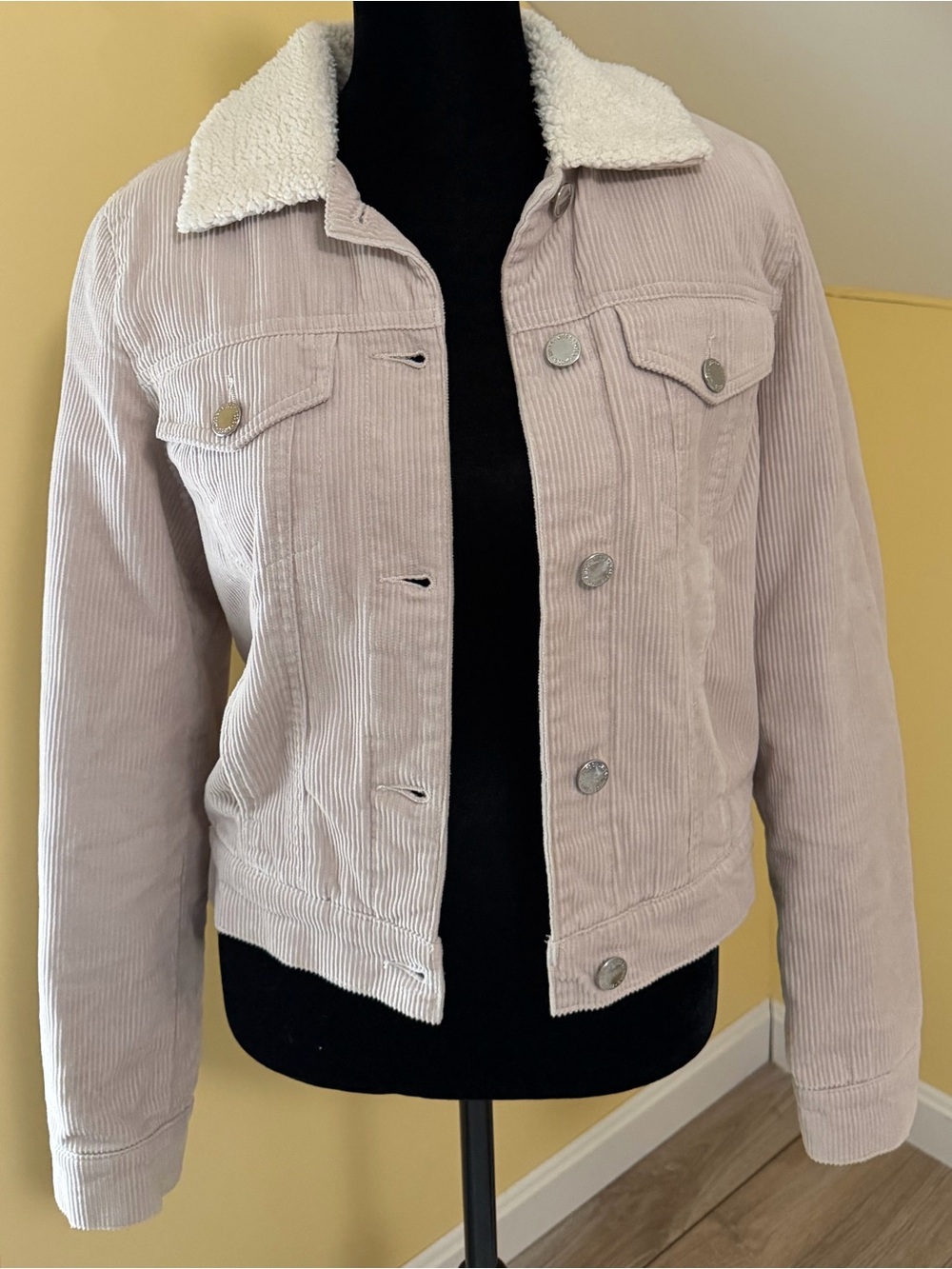 Miss Selfridge Light Blush Nude Corduroy Sherpa Jacket